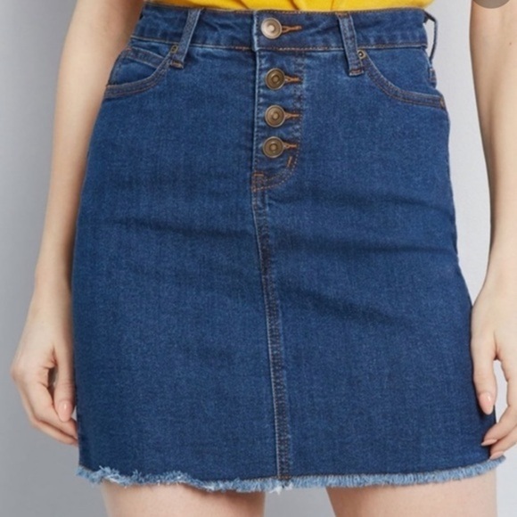 Modcloth Button Fly Denim Mini Skirt size 8 - Picture 1 of 7